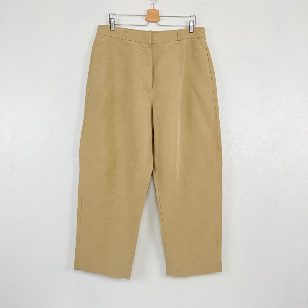 Banana Republic Linen Blend Relaxed Pants Women 16 Khaki Minimalist Neutral